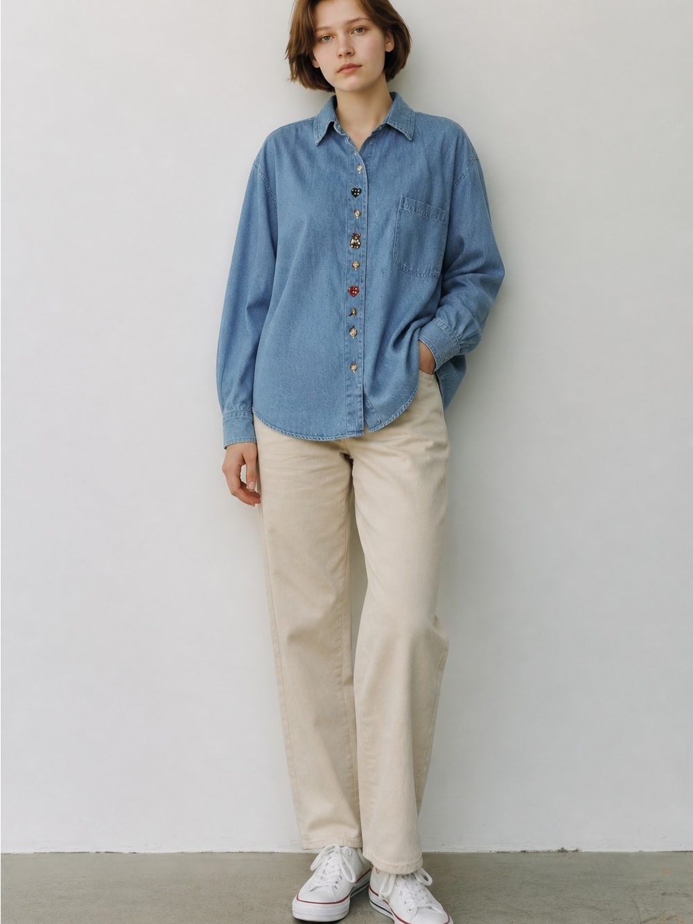 Vintage HGNY Intl Blues NY Light Wash Denim Button-Up Shirt with Novelty Buttons